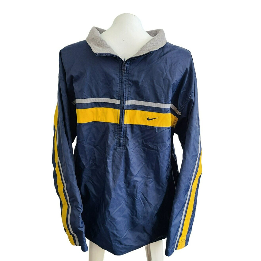 Nike Vintage Mens Navy Blue Yellow Reflective Stripe Quarter Zip Windbreaker L